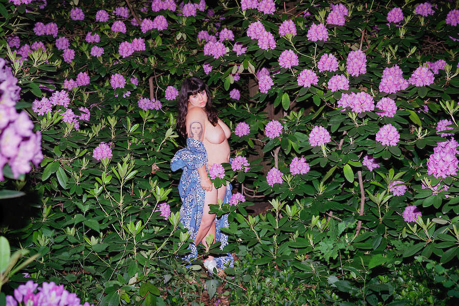 Self-portrait with Rhododendrons, Berlin, 2020